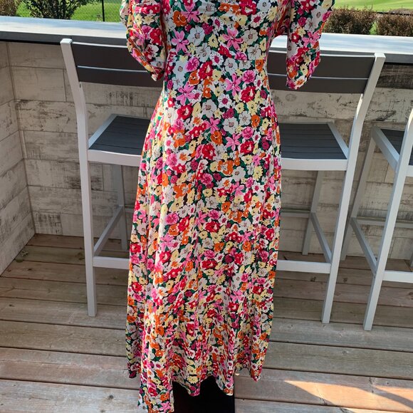 Vintage 80s Babydoll Floral Puff Sleeve Ruffle Prairie Cottagecore Maxi Dress - Picture 4 of 16